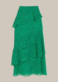 Sketched Floral Tiered Skirt Green/Multi