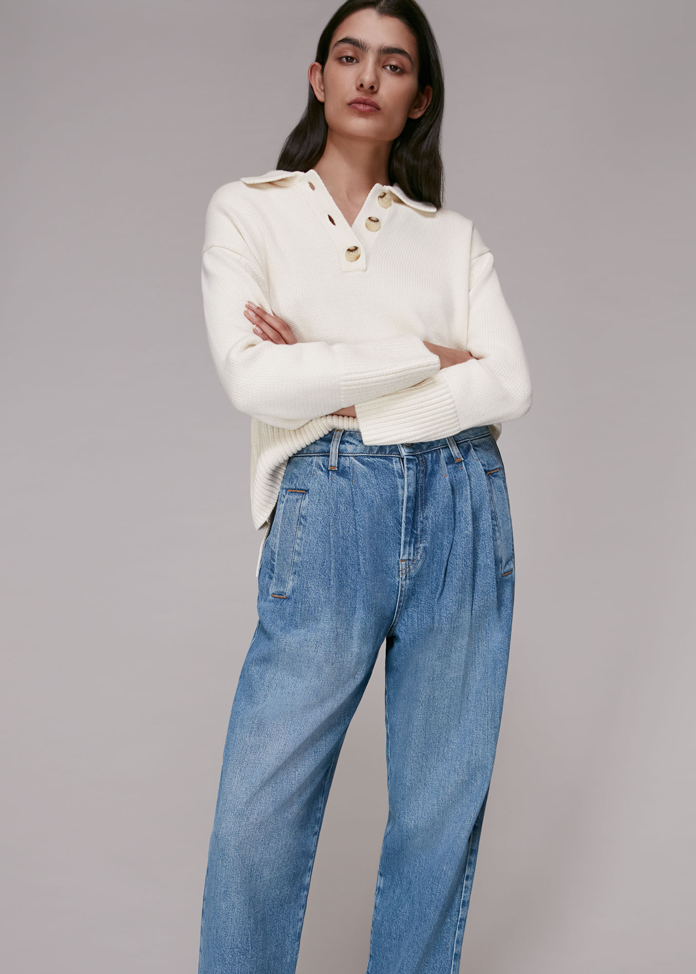 Front pleated jeans hot sale