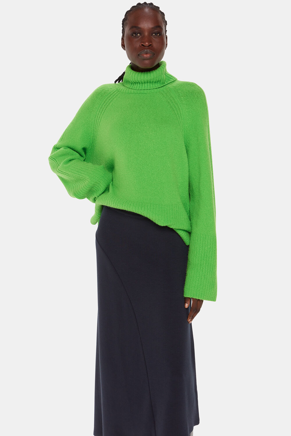 Navy Petite Ottoman Rib Curved Hem Skirt