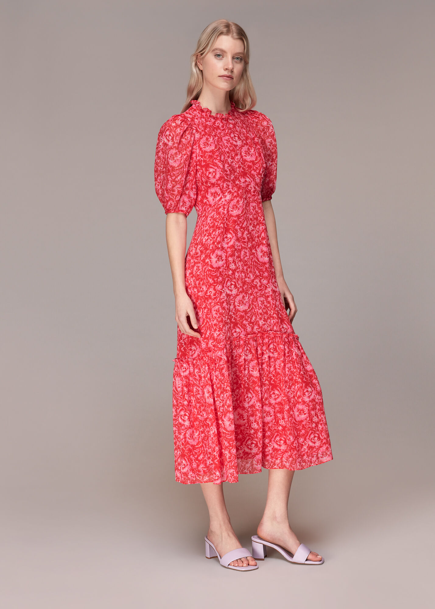 Pink Multi Clouded Floral Midi Dress WHISTLES