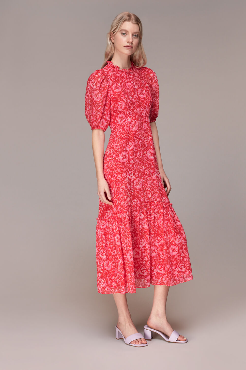 Pink Clouded Floral Midi Dress