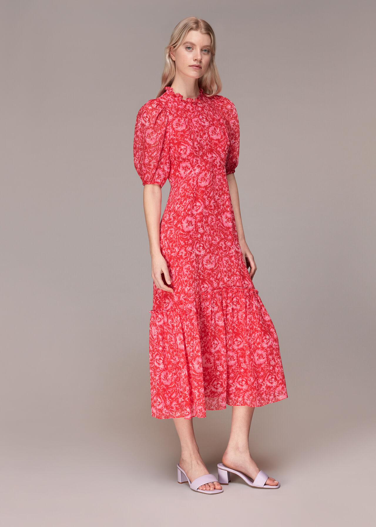Pink/Multi Clouded Floral Midi Dress, WHISTLES