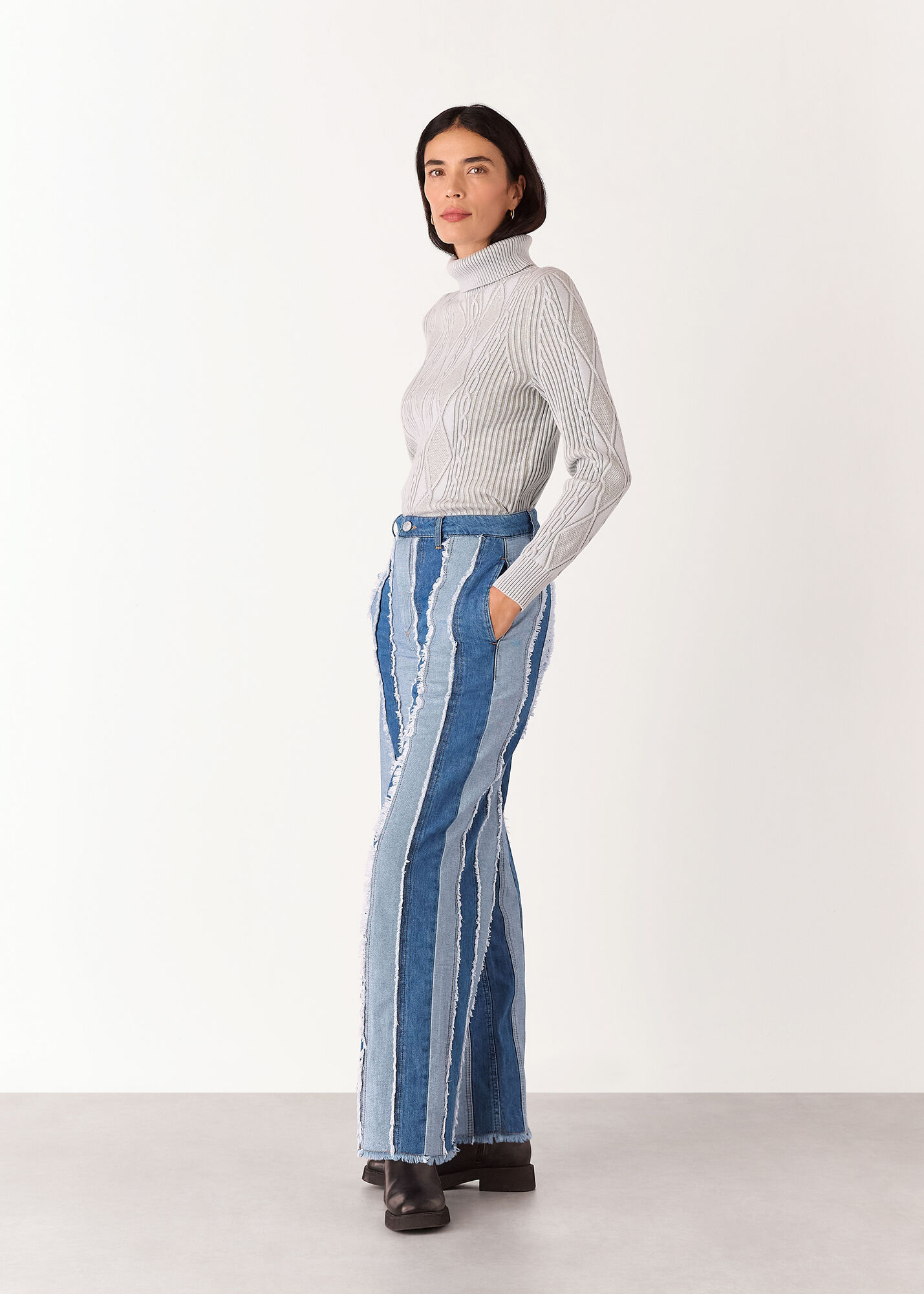Denim Macie Vertical Patchwork Jean | WHISTLES | Whistles US |