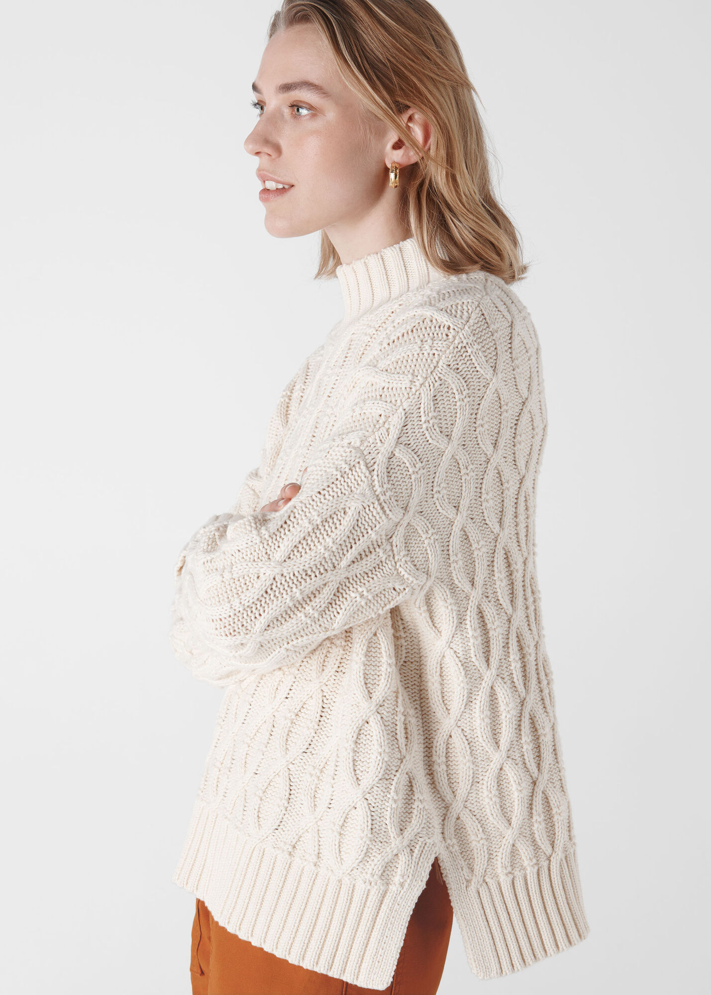 Ivory/Multi Oversized Cable Knit Sweater WHISTLES