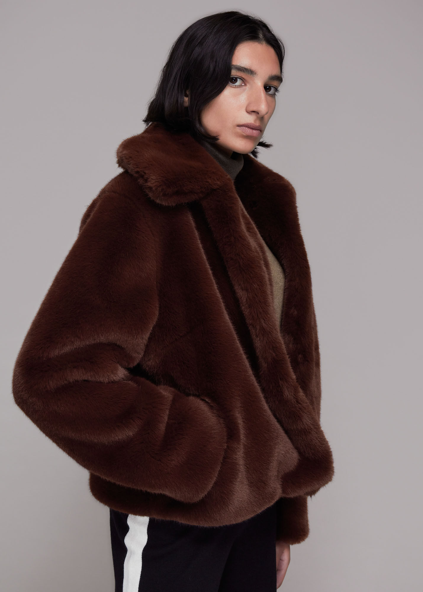 Chocolate Drew Faux Fur Coat WHISTLES