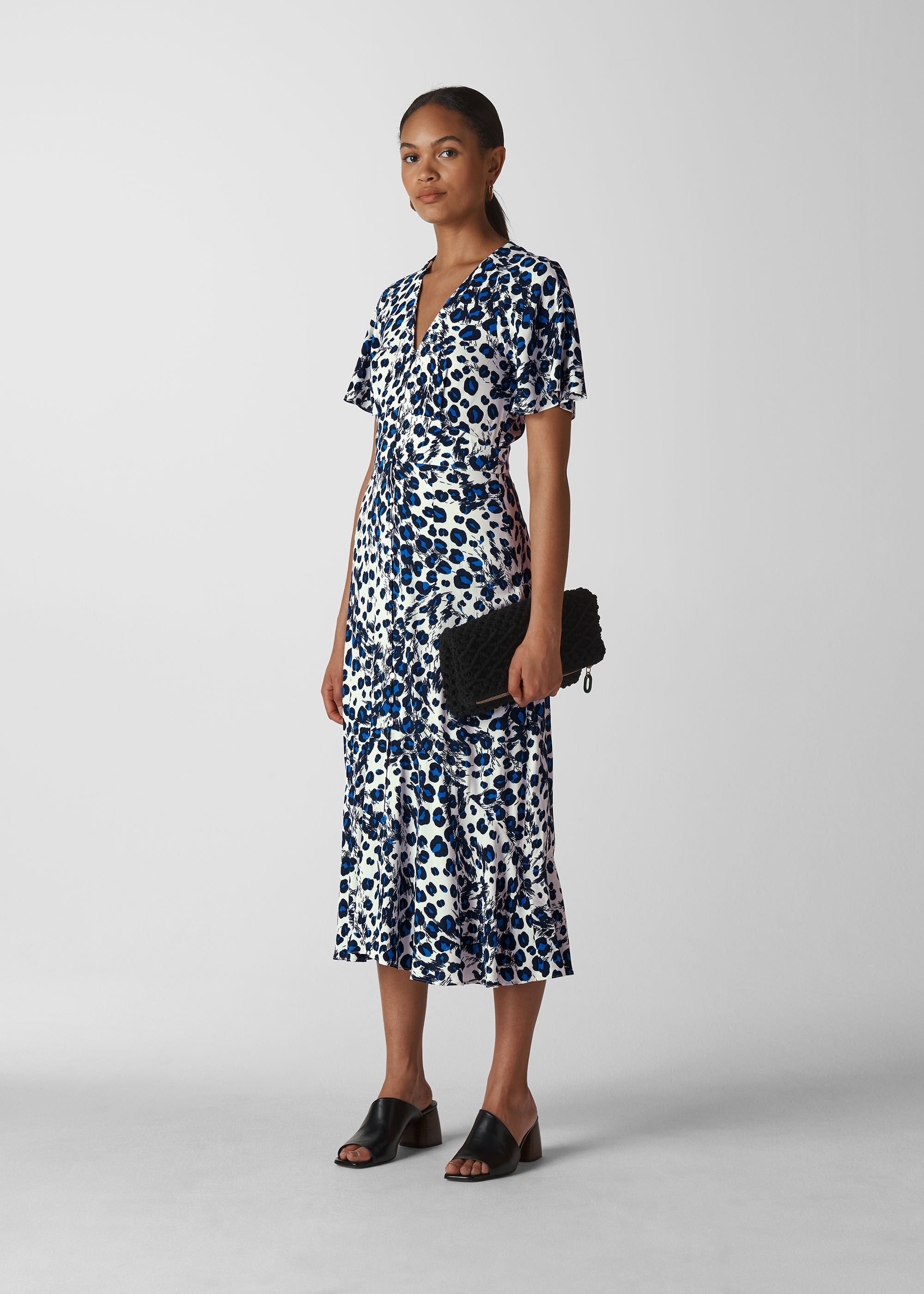 Blue leopard sales midi dress