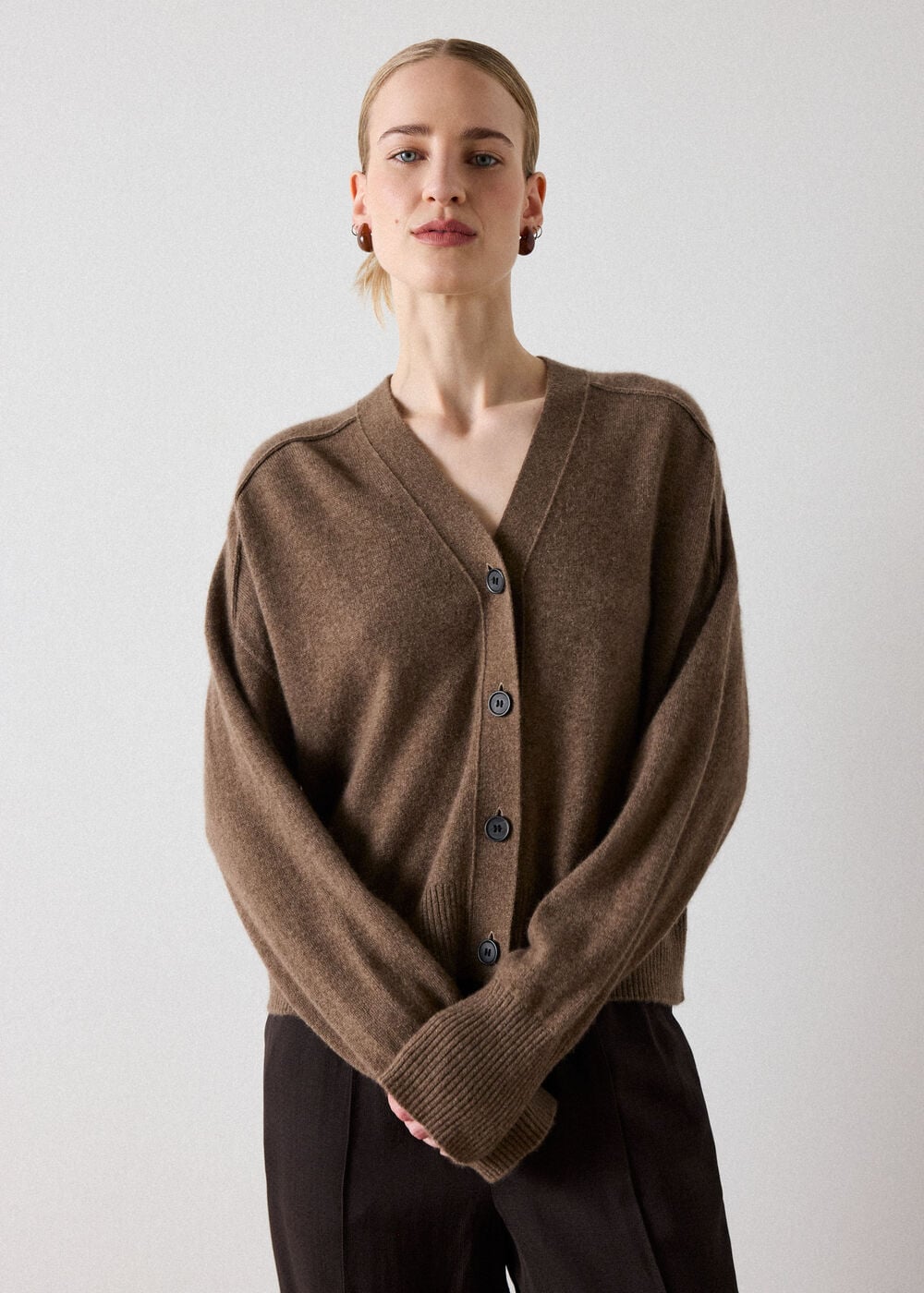 Neutral Cashmere Button Cardigan