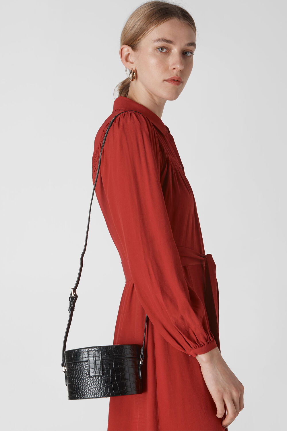 Novah Shiny Croc Tiny Box Bag Black