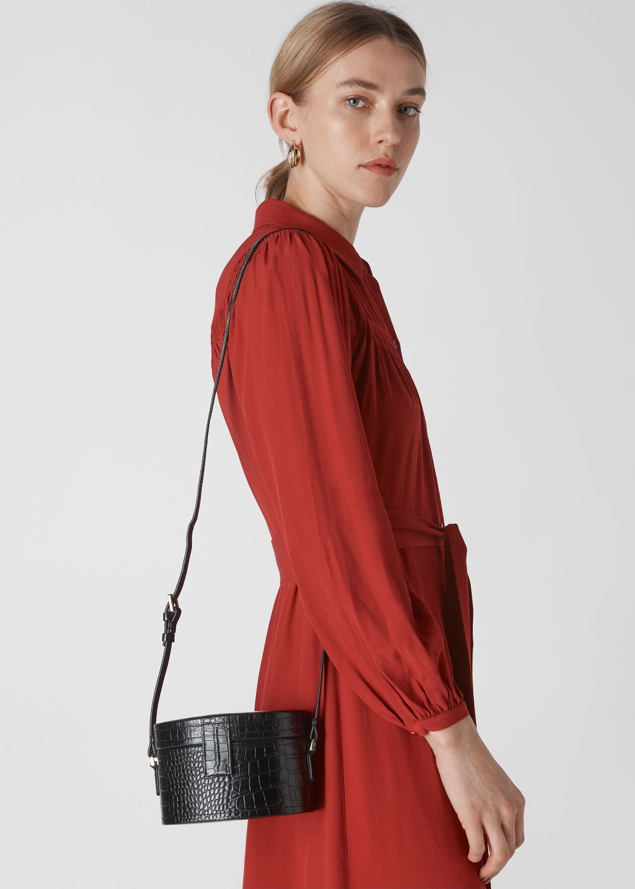 Novah Shiny Croc Tiny Box Bag Black