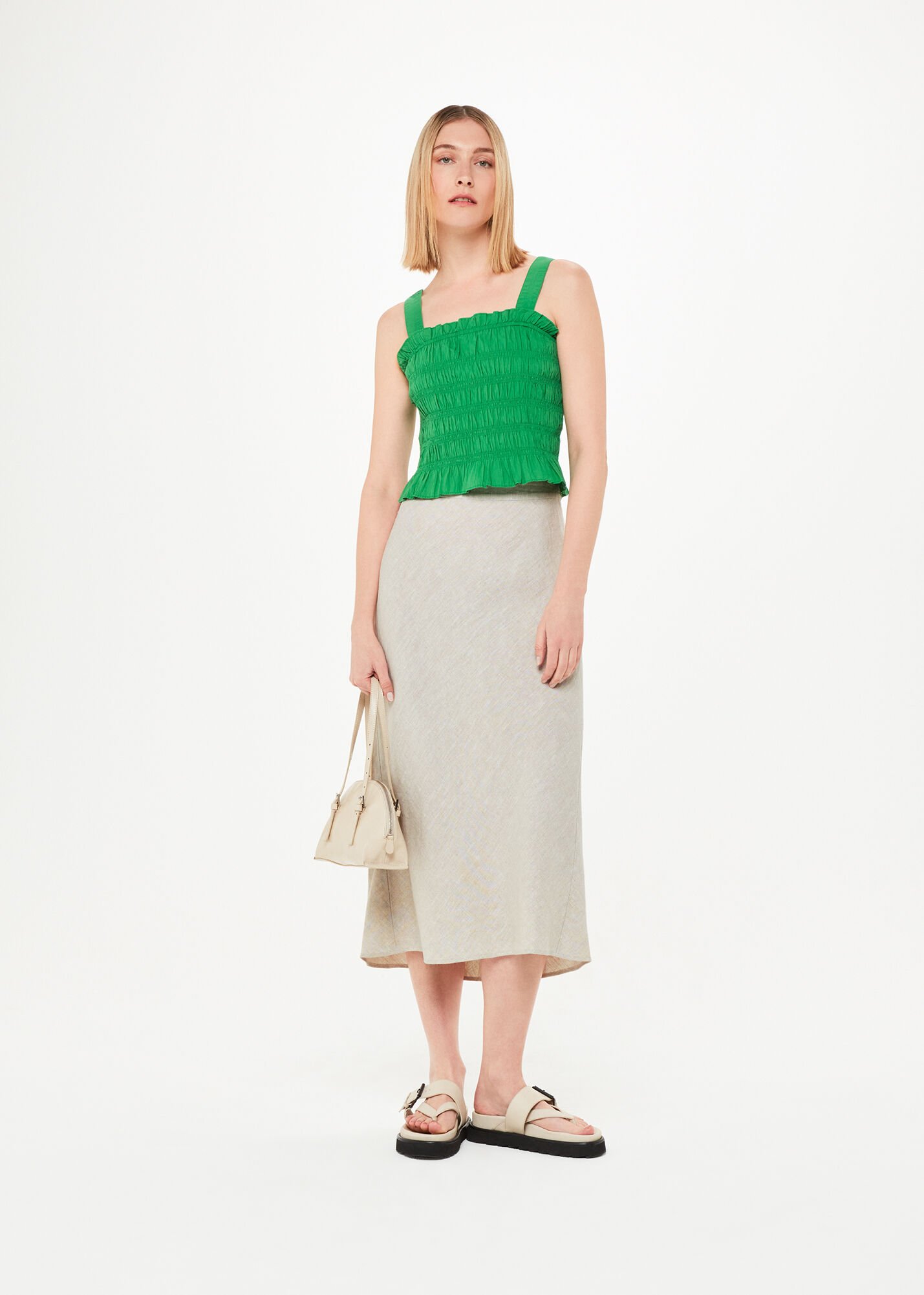 Oatmeal Linen Side Button Skirt WHISTLES