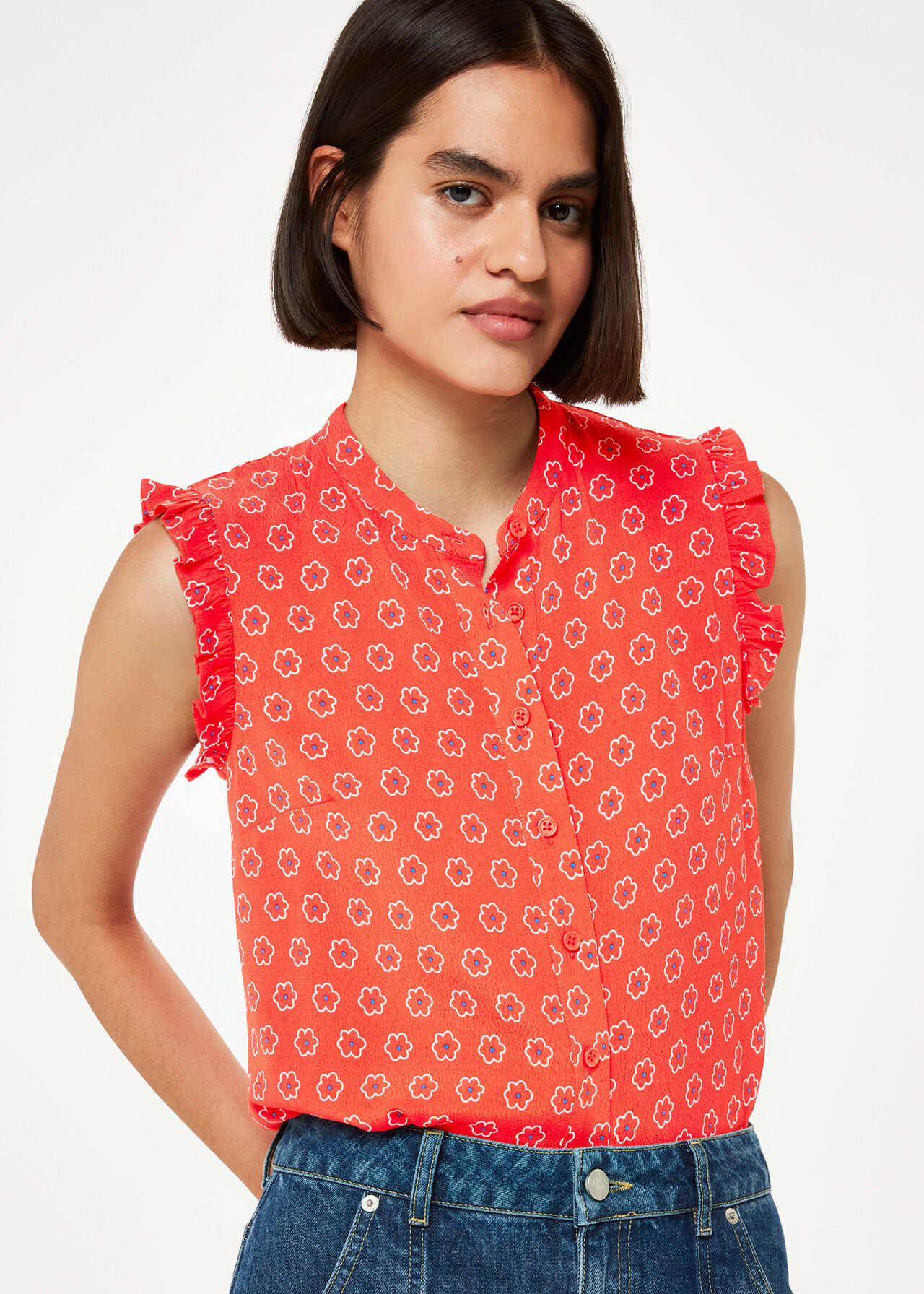 Flower Charm Frill Sleeve Top