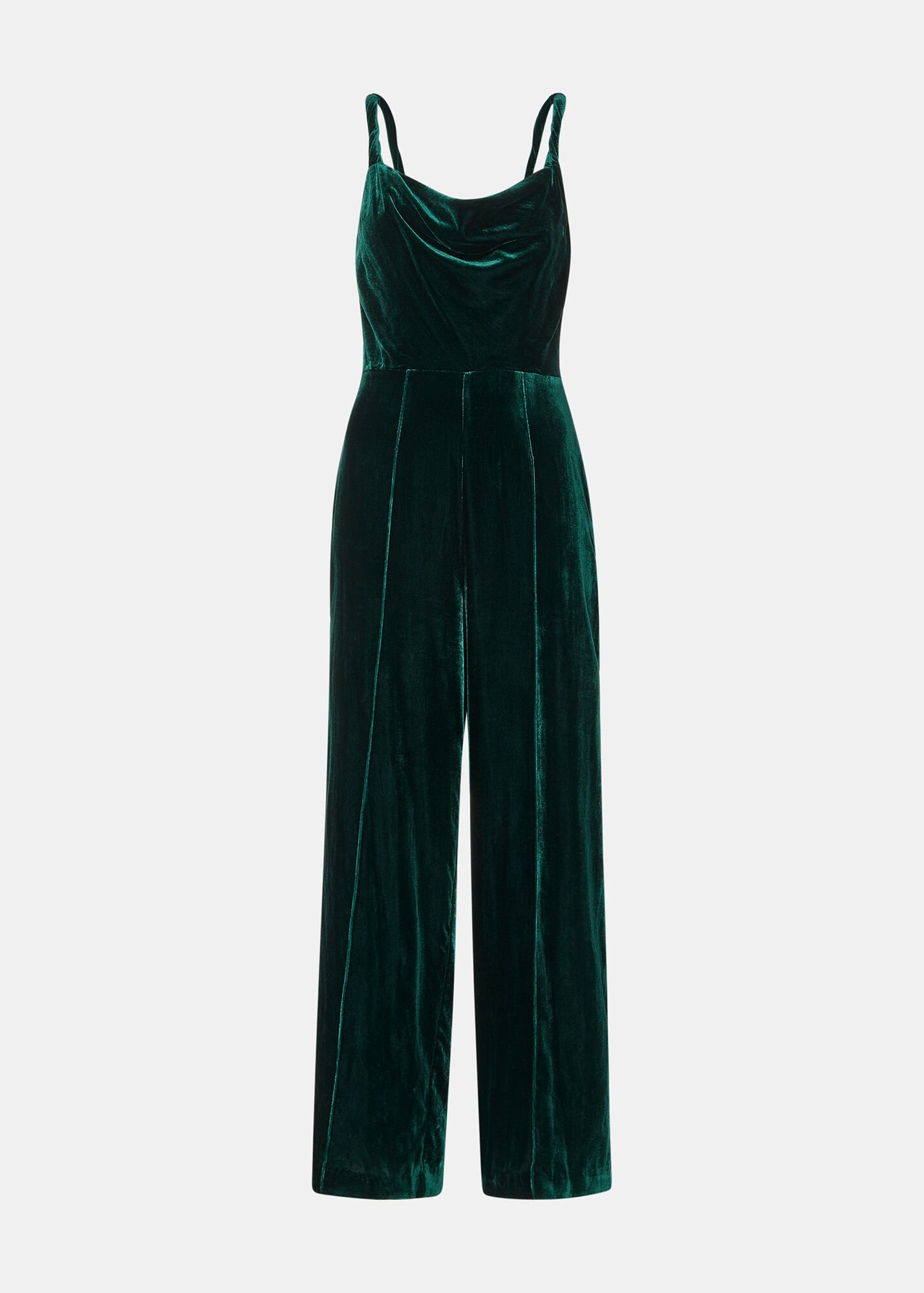 Dark Green Twist Strap Velvet Jumpsuit WHISTLES Whistles UK