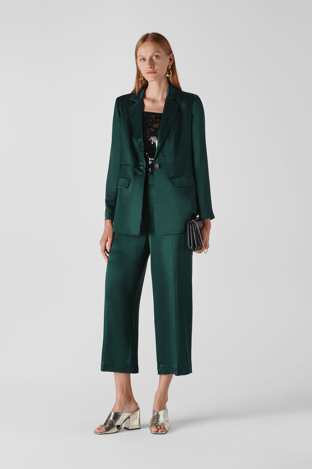 Satin Cropped Trouser Dark Green