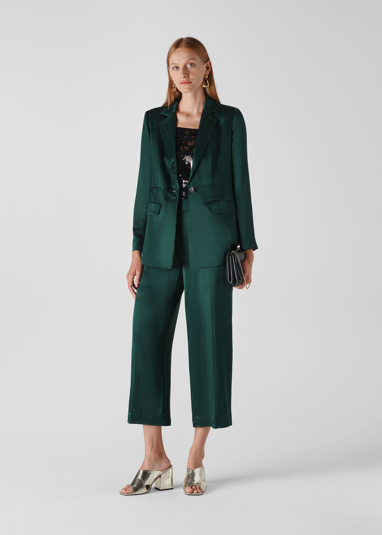 Satin Cropped Trouser Dark Green