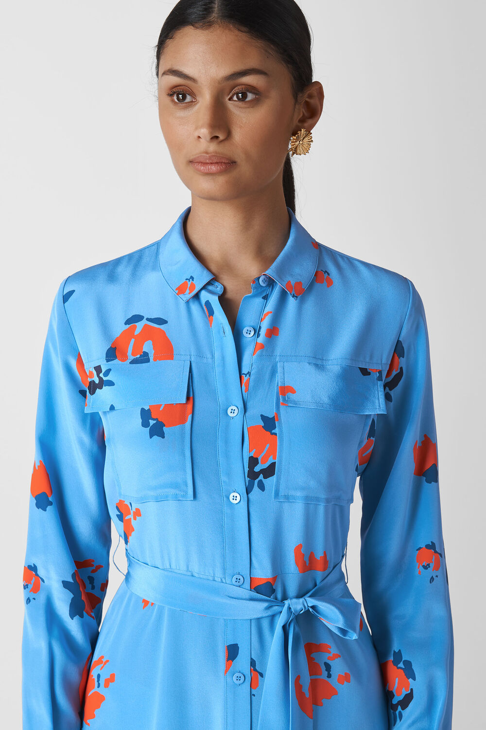 Elfrida Bud Print Silk Dress Blue/Multi