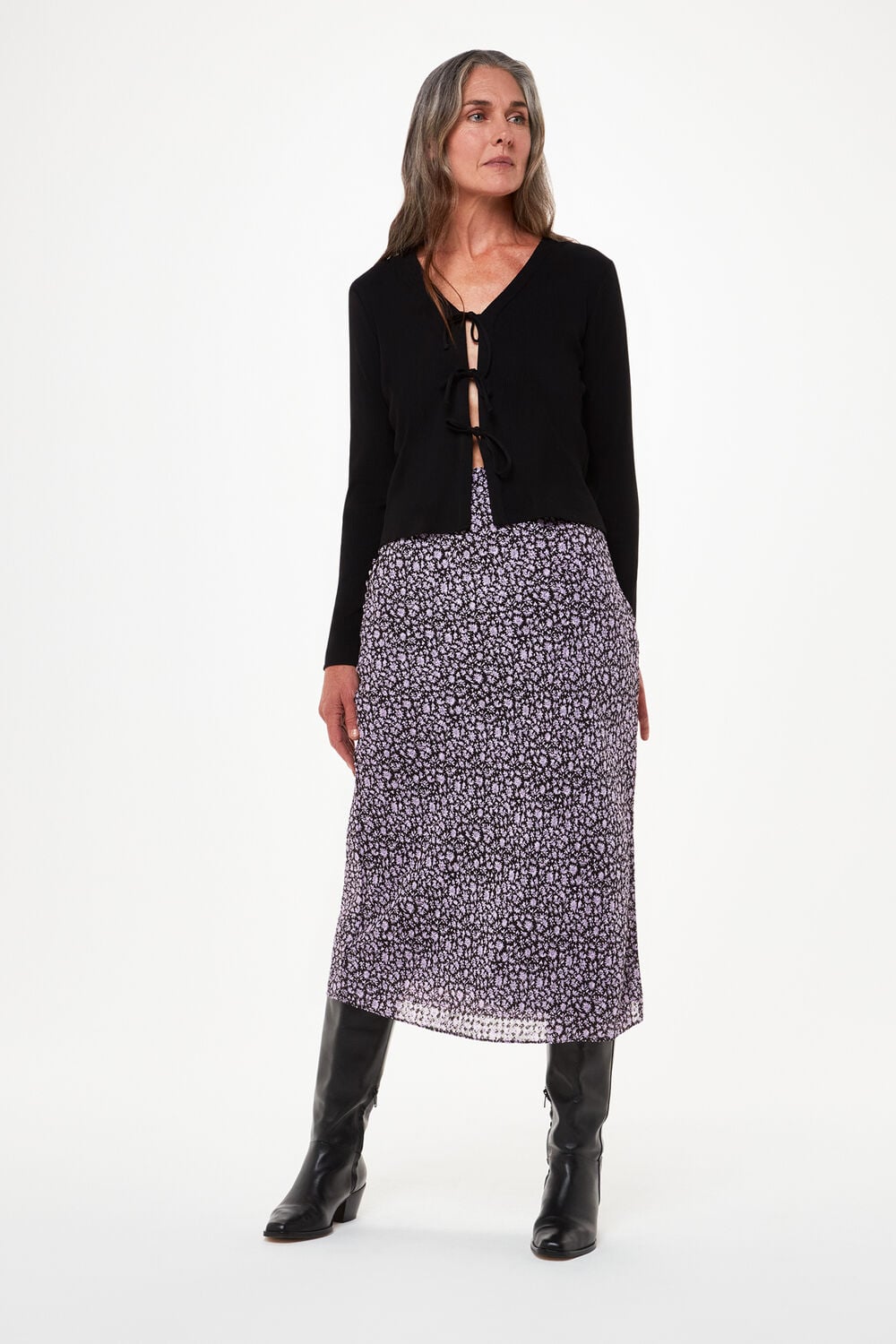 Purple Daisy Field Side Button Skirt