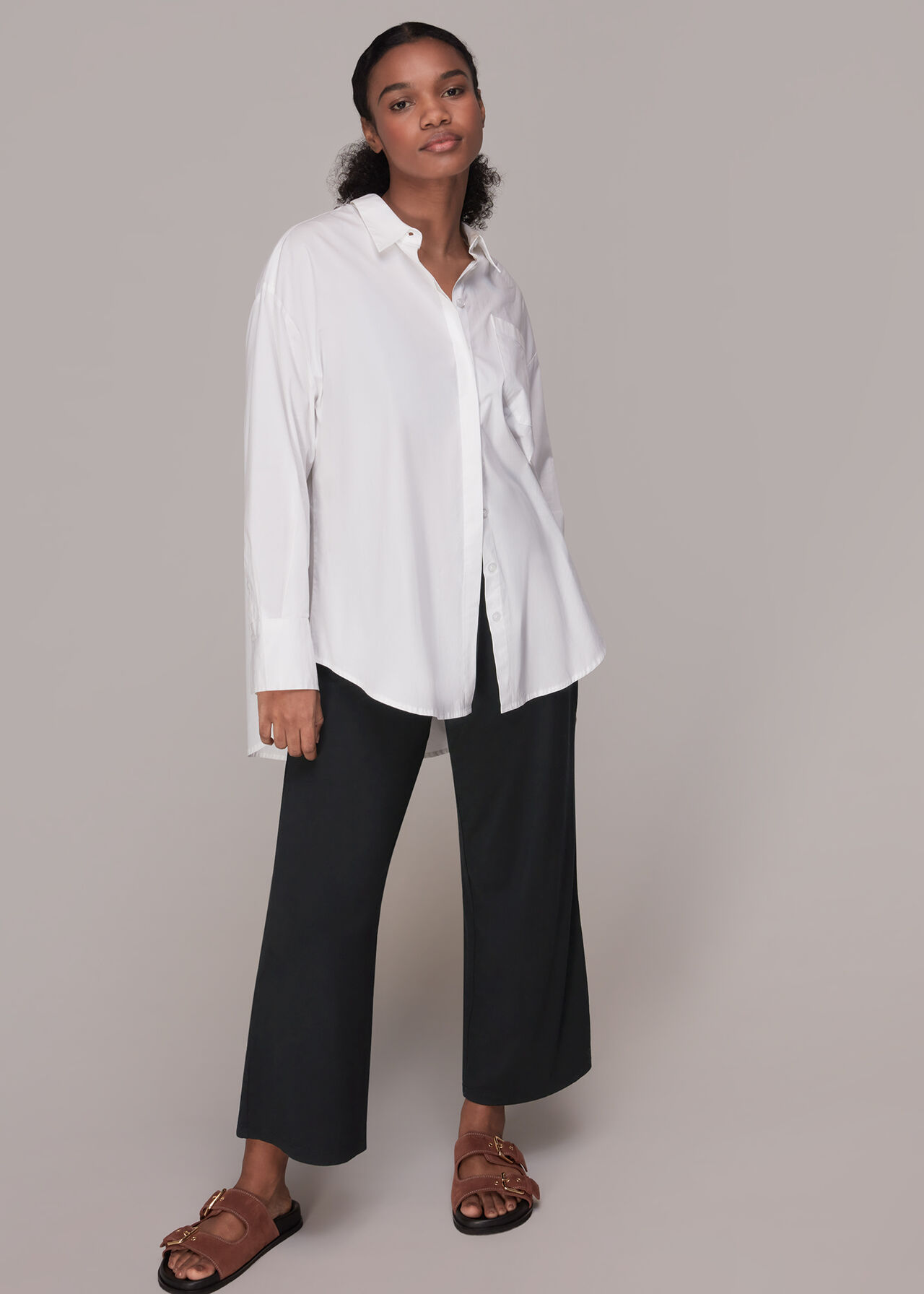 Wide Leg Jersey Trousers - Black