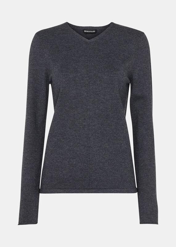 Dark Grey Mila V Neck Sweater