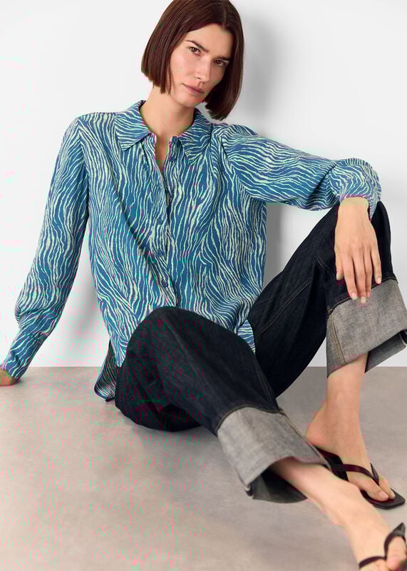 Blue Zebra Button Through Shirt