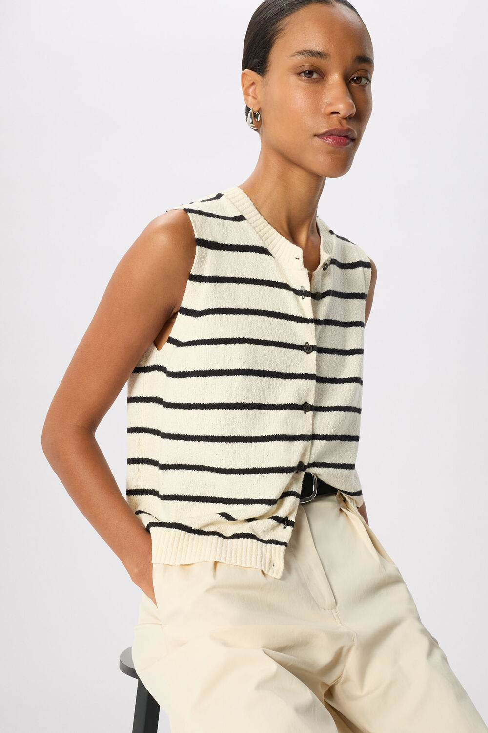 Ivory Stripe Boucle Textured Tank