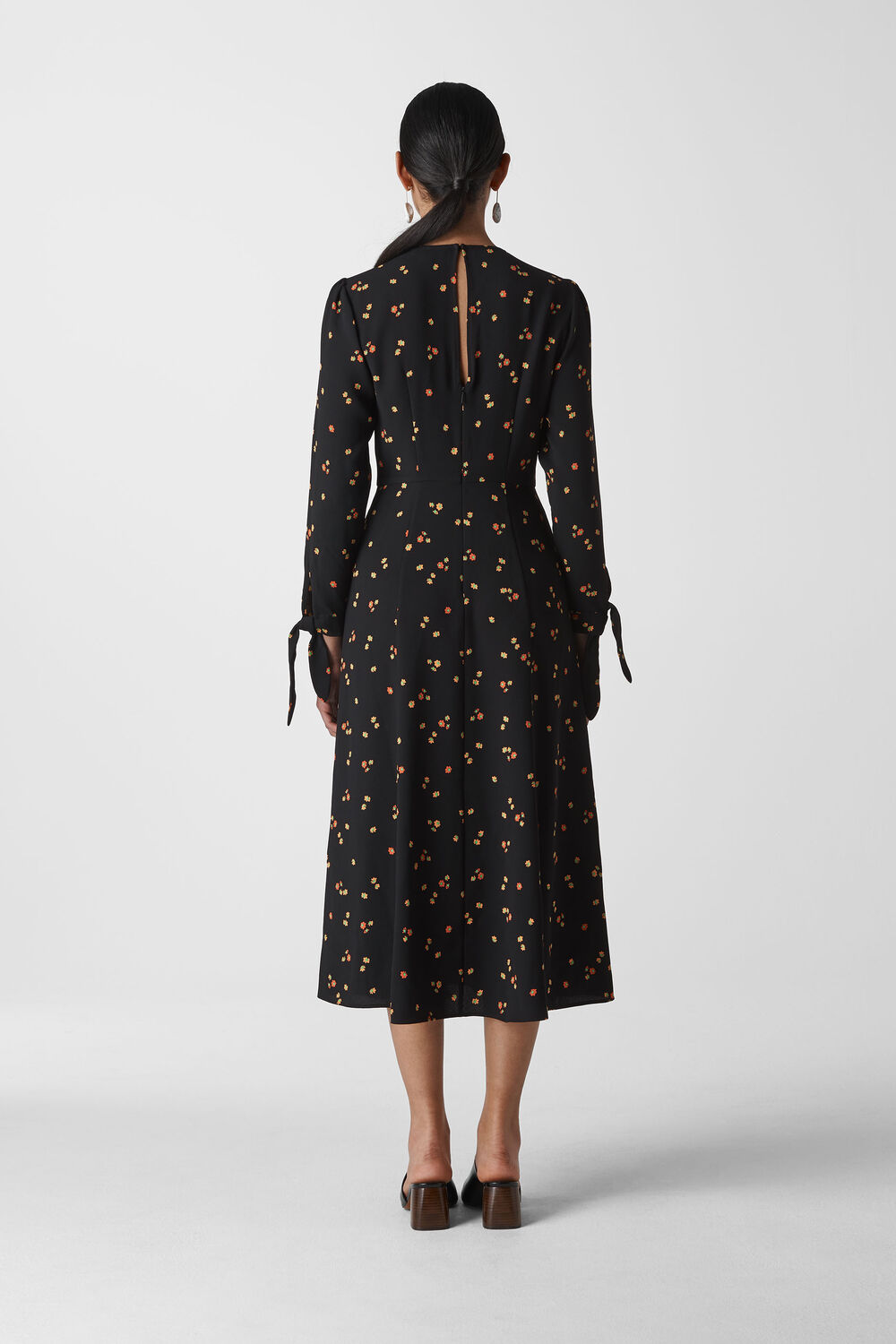 Micro Floral Tie Cuff Dress Black/Multi