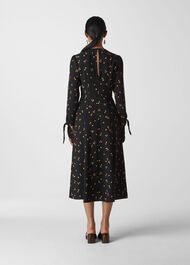 Micro Floral Tie Cuff Dress Black/Multi