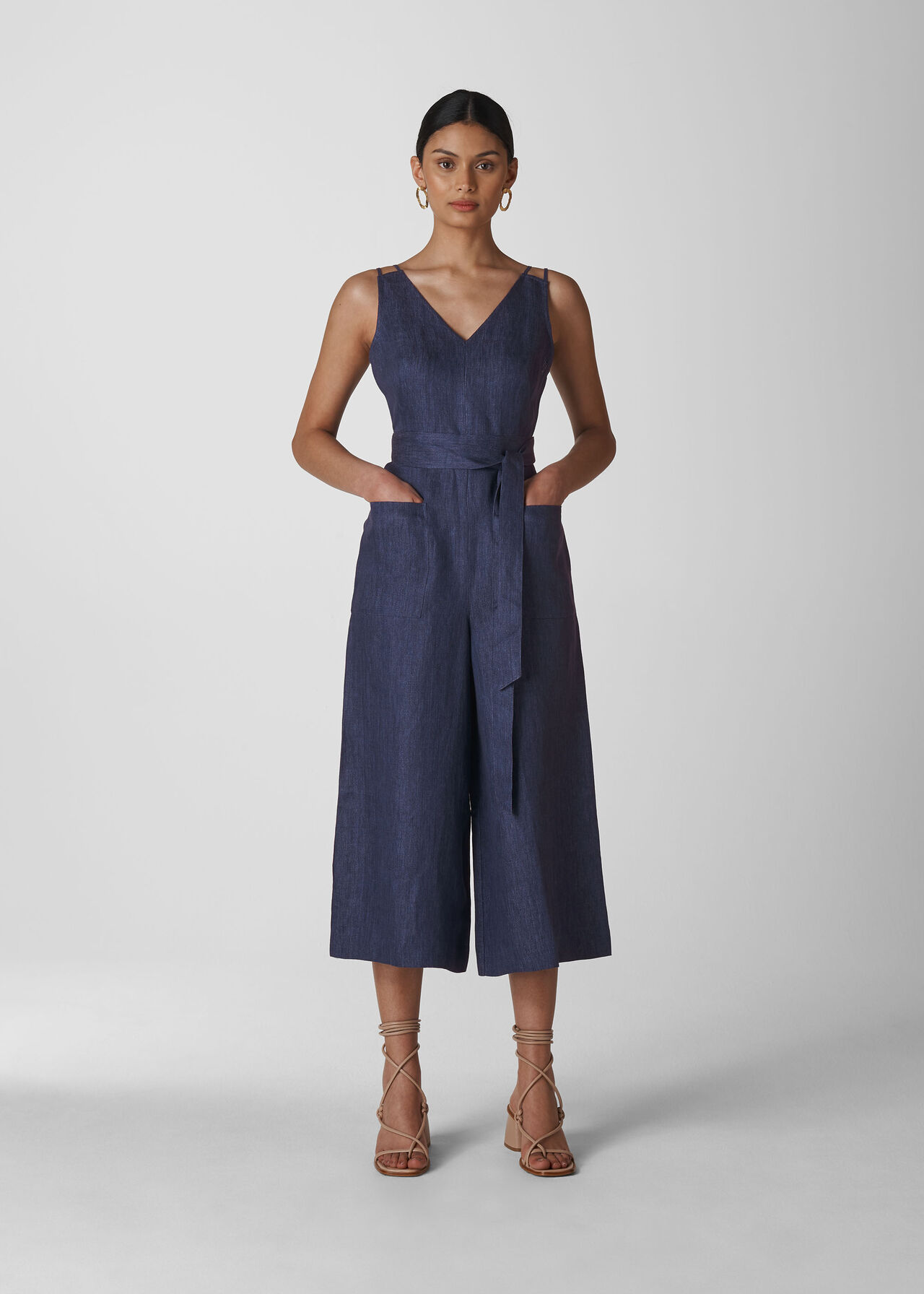 Alpha Strappy Linen Jumpsuit Denim