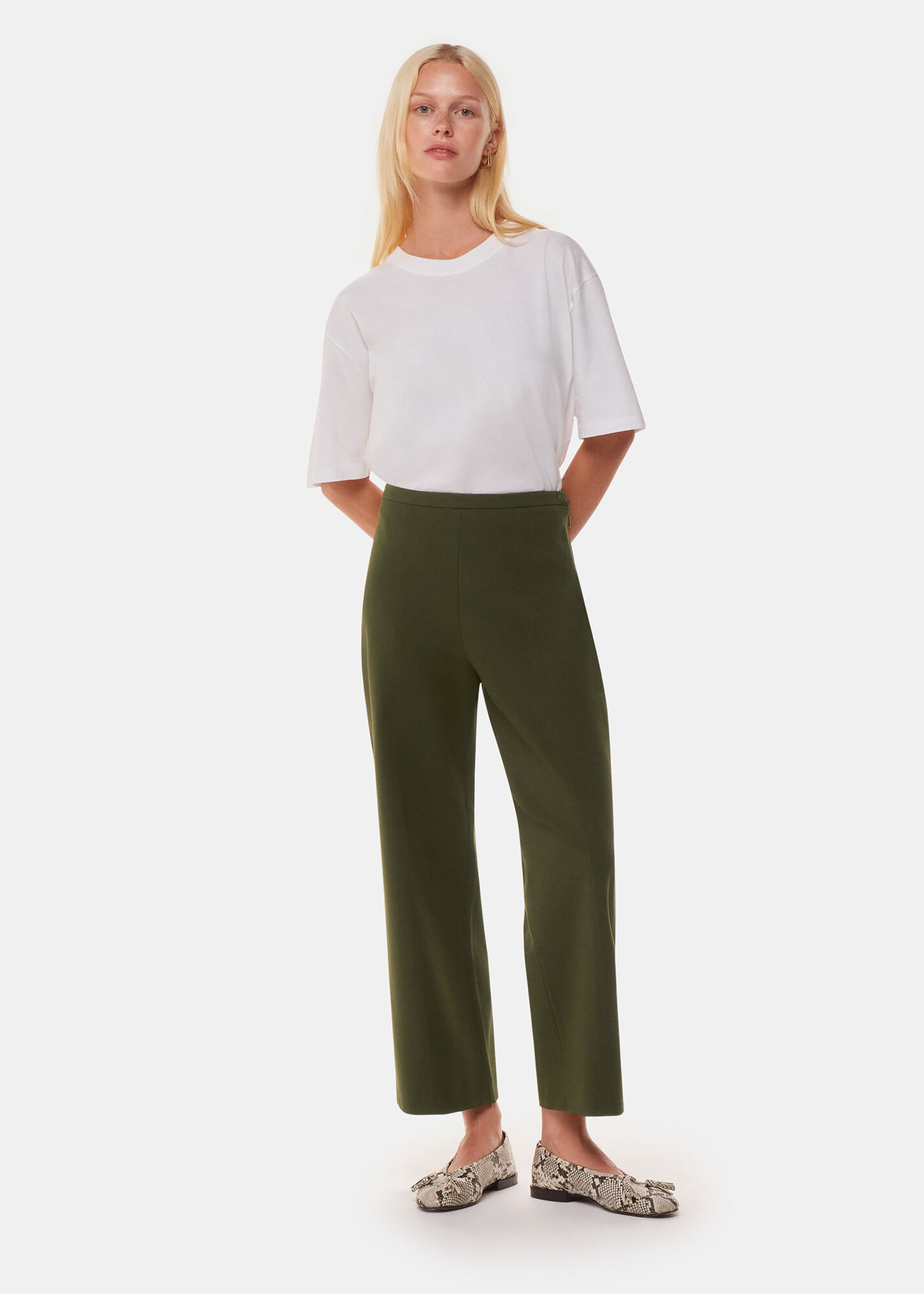 Khaki Camilla Wide Leg Trouser WHISTLES Whistles ROW