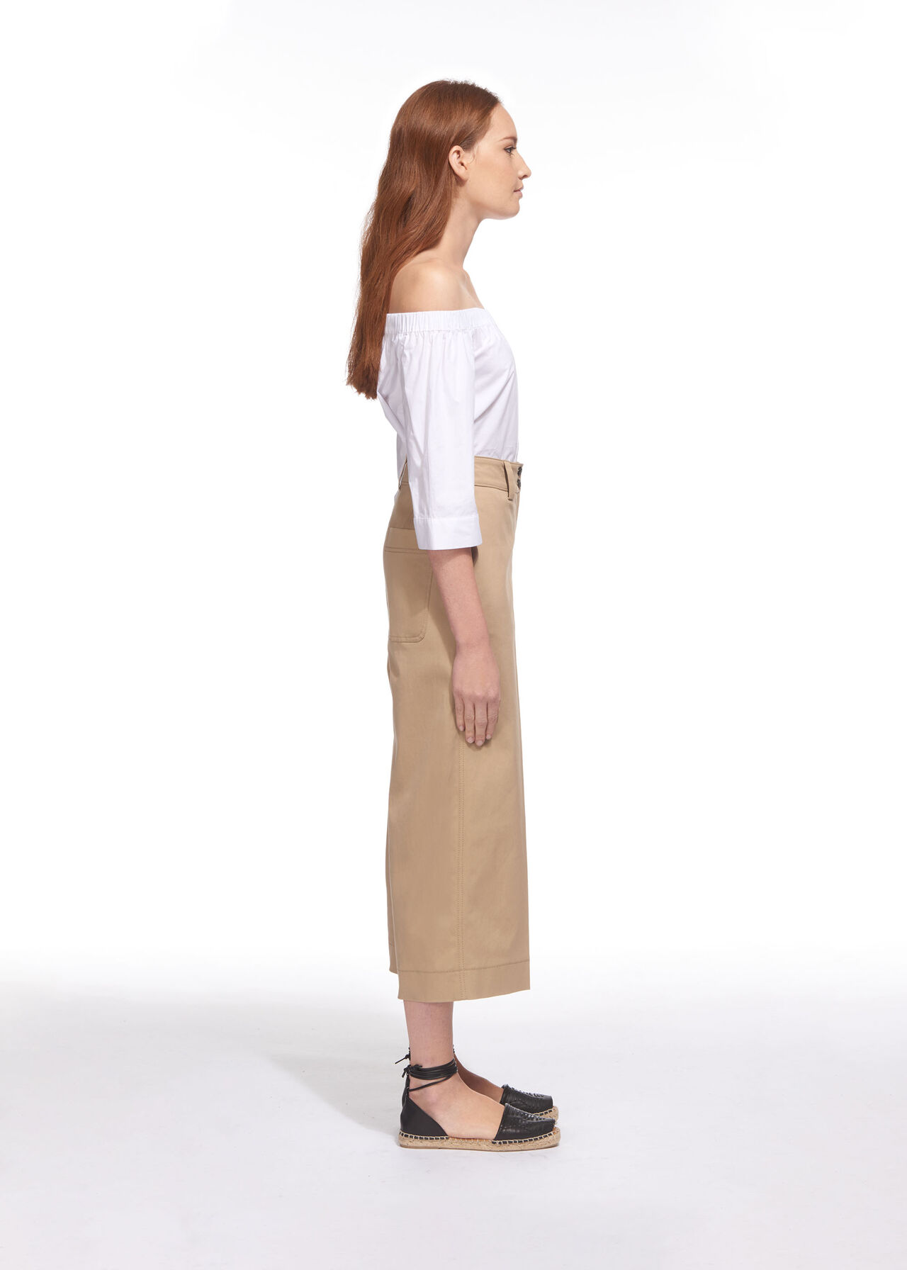 Cotton Wide Leg Trouser Beige