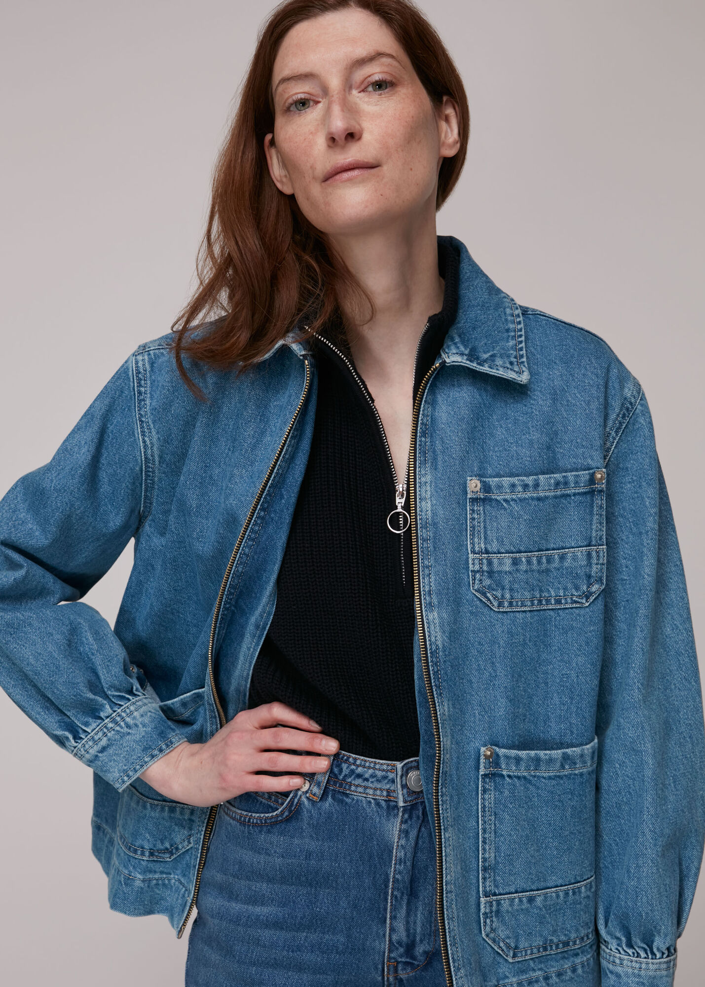 Denim Zip Front Denim Cargo Jacket | WHISTLES