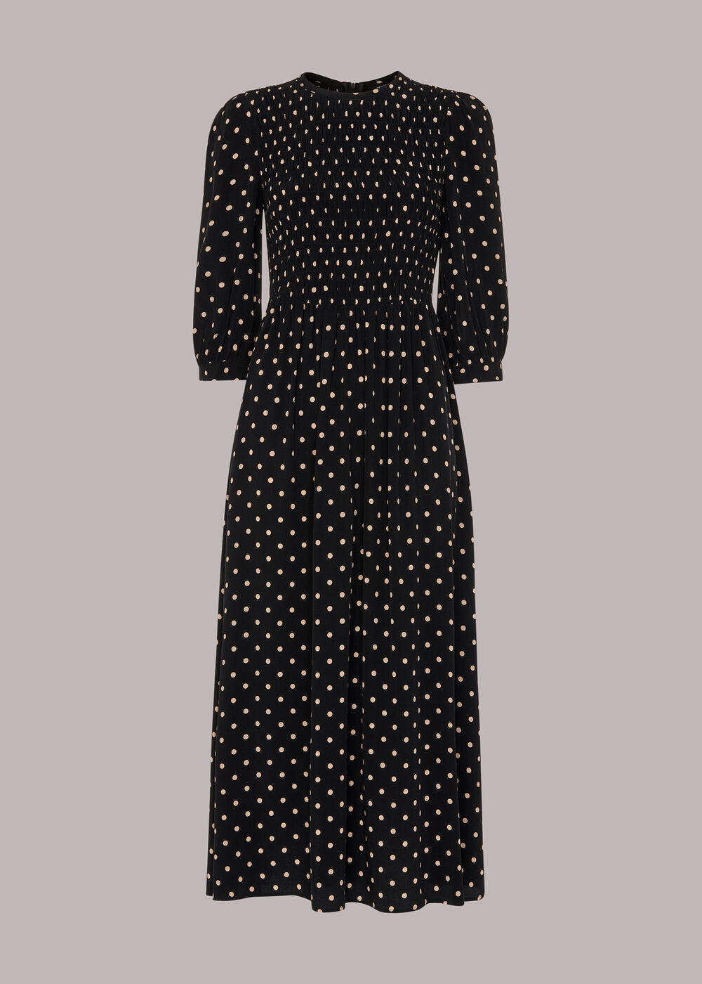 Shirred Spot Midi Dress