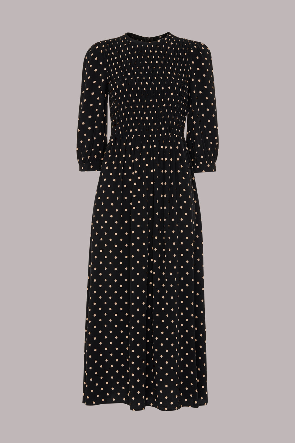 Shirred Spot Midi Dress