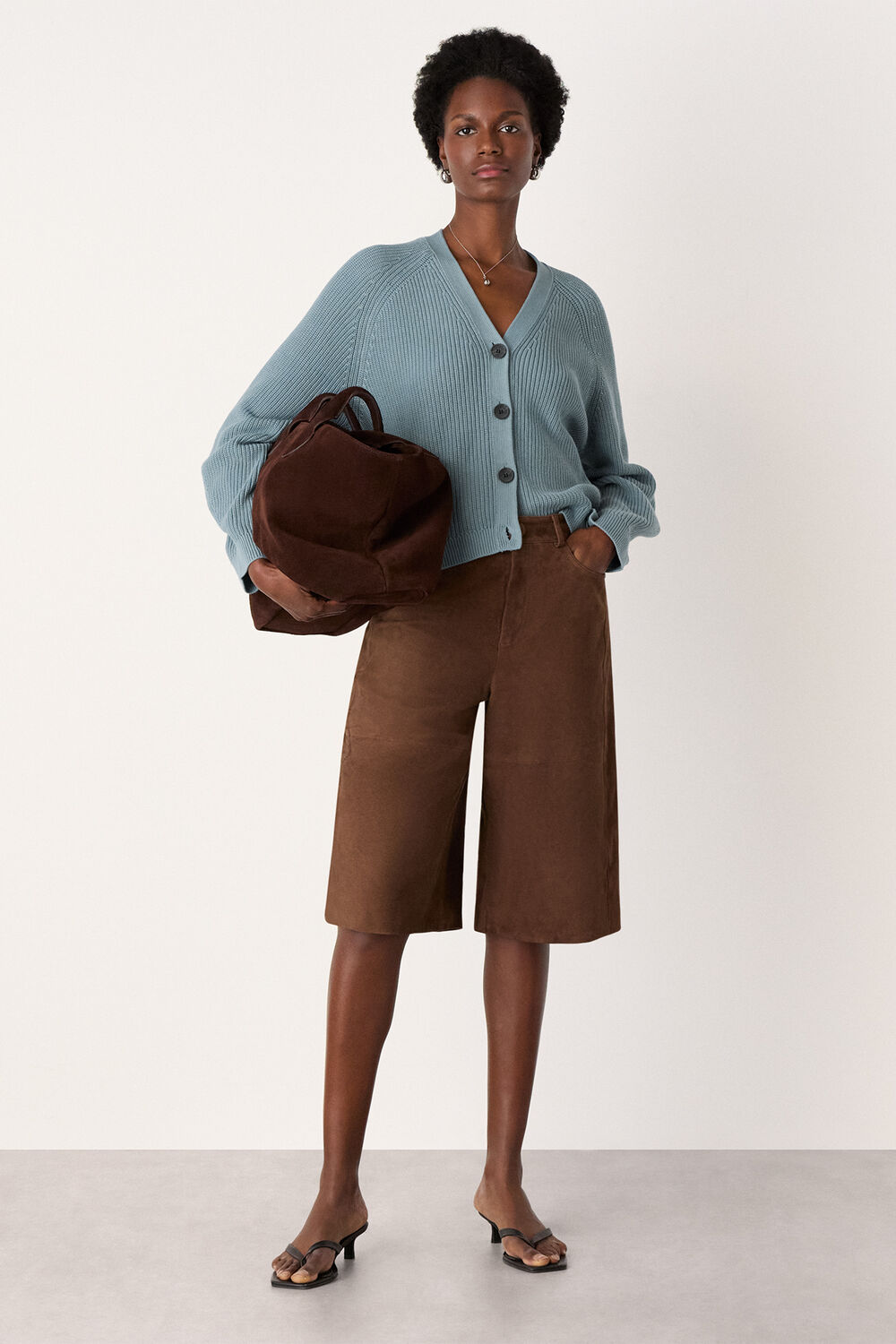 Blue V Neck Cotton Cardigan