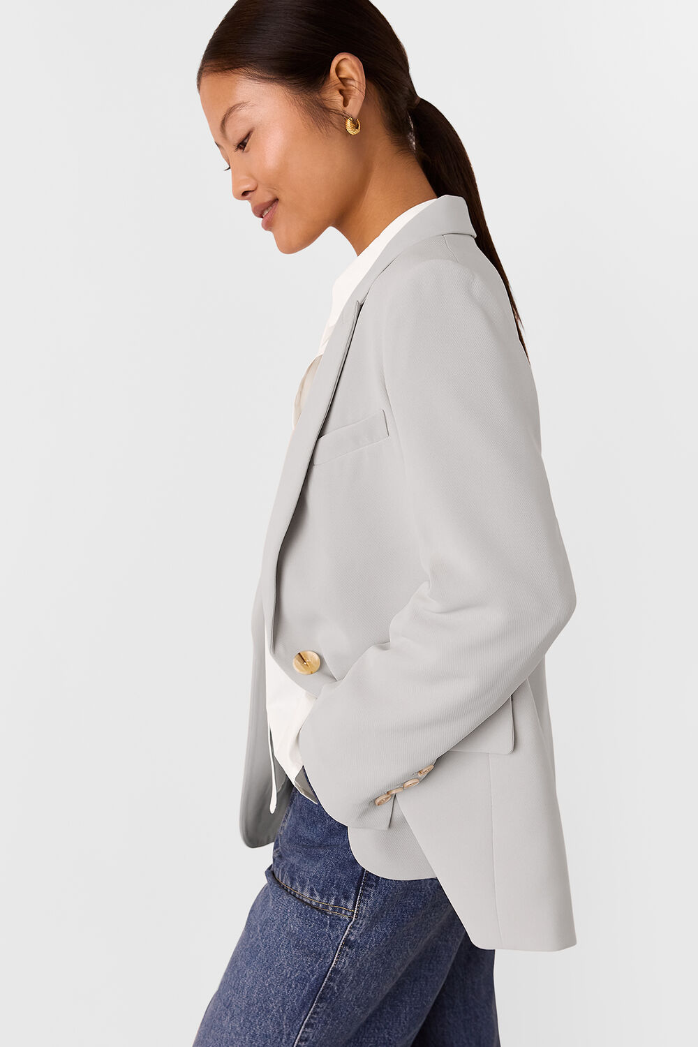Neutral Petite Crepe Boyfriend Blazer