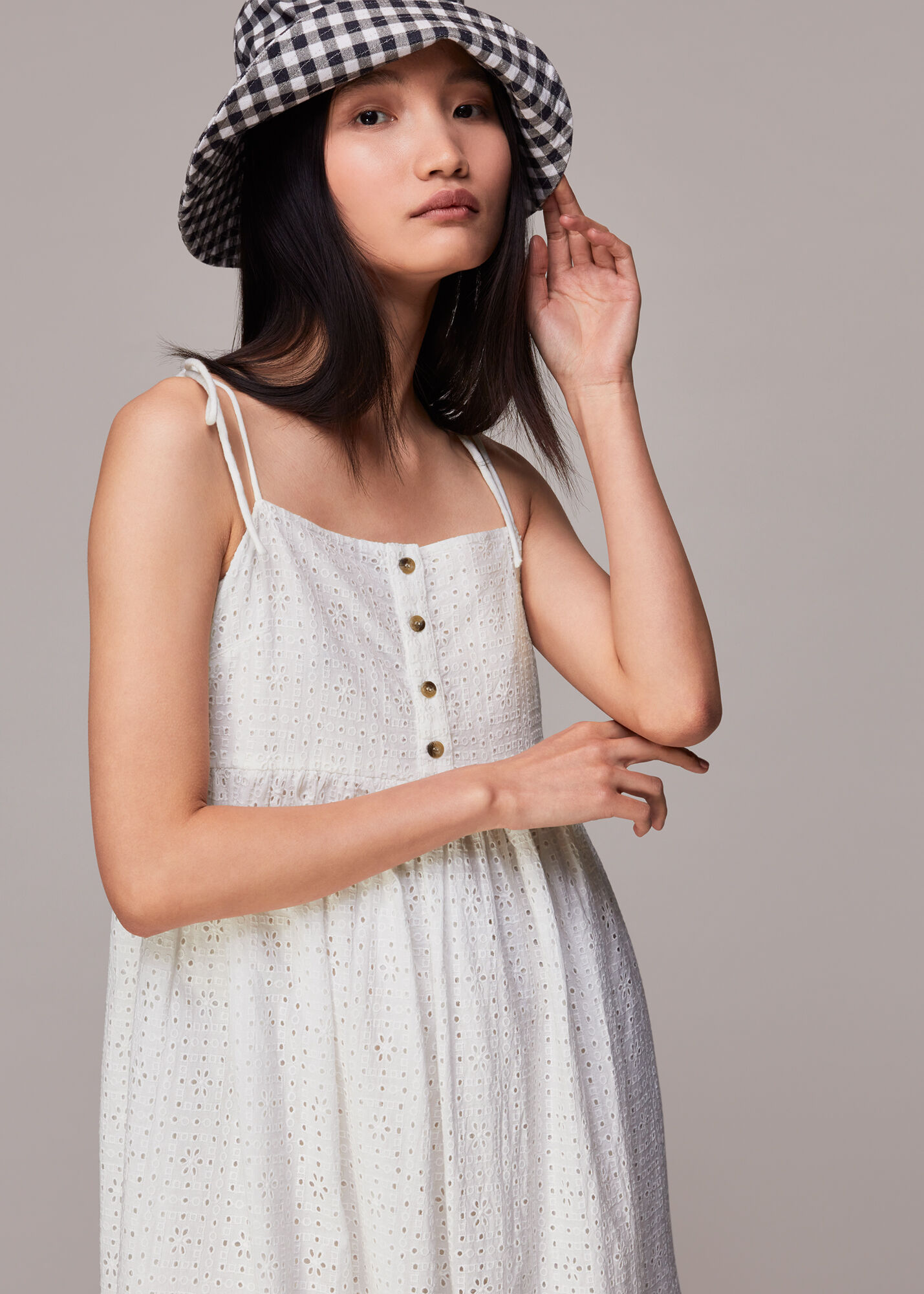 White Mabel Broderie Midi Dress WHISTLES