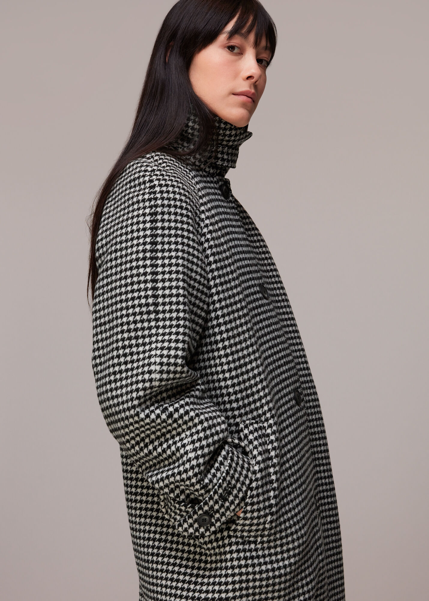 Black/White Isobel Wool Dogtooth Coat WHISTLES