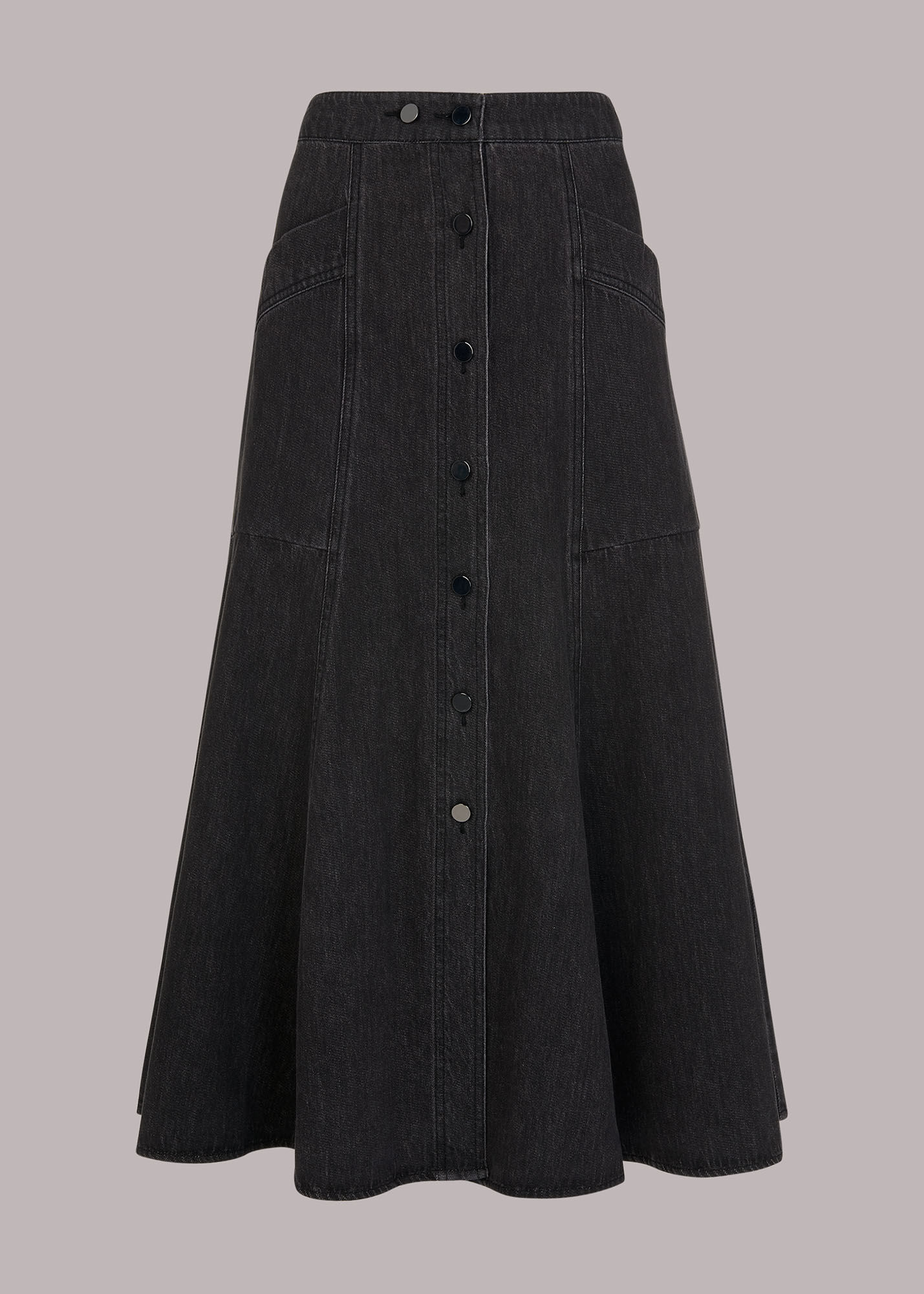 Black denim flare skirt 2025