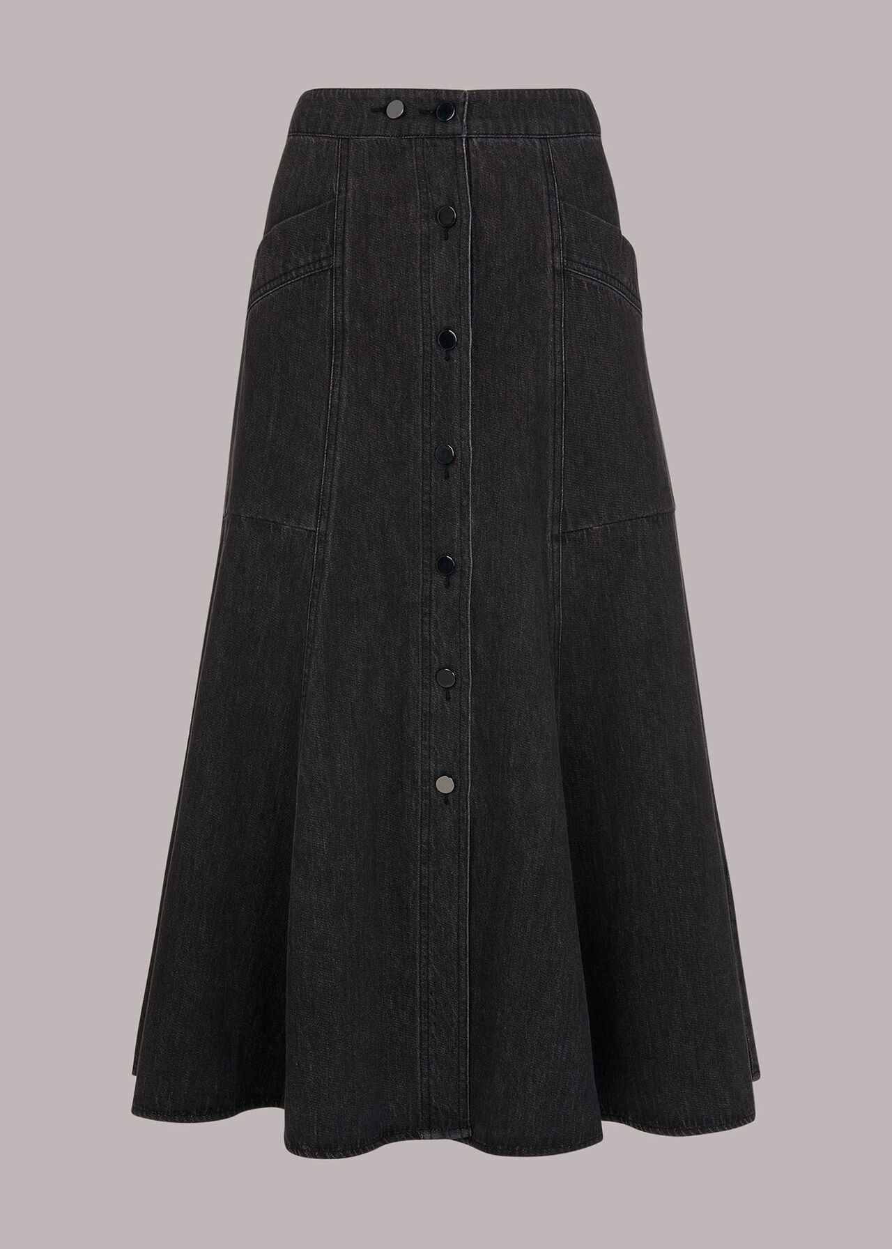 Black Julia Flare Denim Skirt | WHISTLES | Whistles US