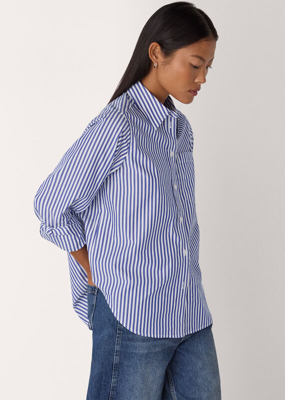 Blue Petite Relaxed Fit Stripe Shirt