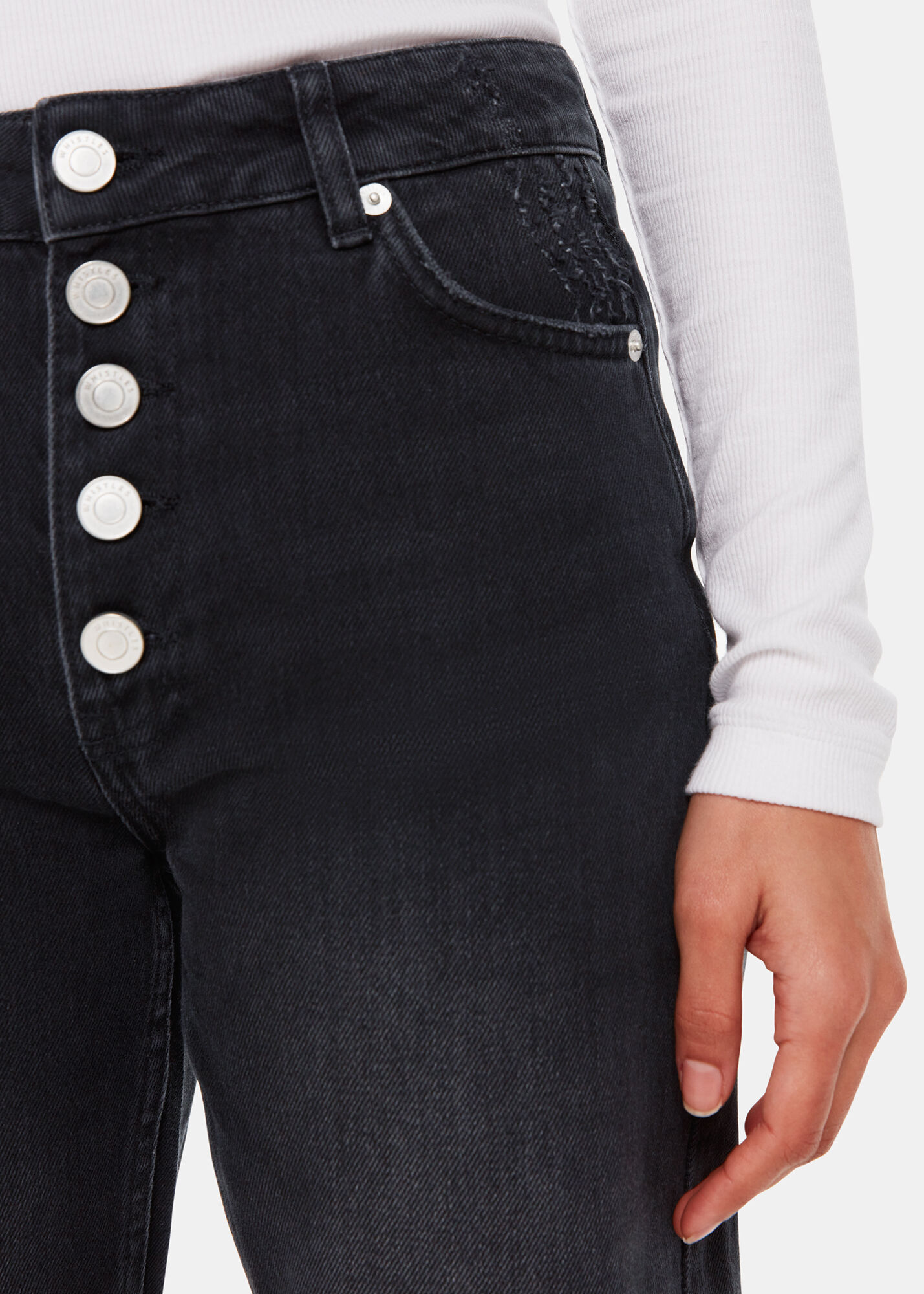 Black Straight Leg Button Fly Jeans | Whistles