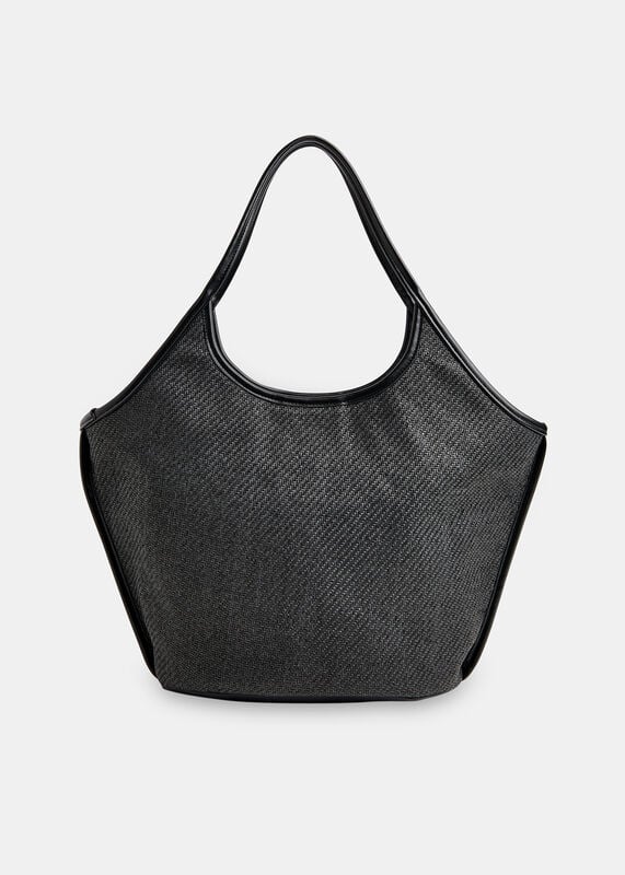 Black Mira Straw Tote