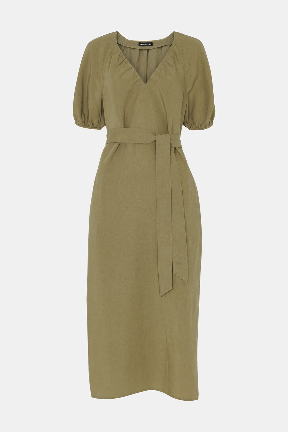 Khaki Ariella Linen Blend Midi Dress