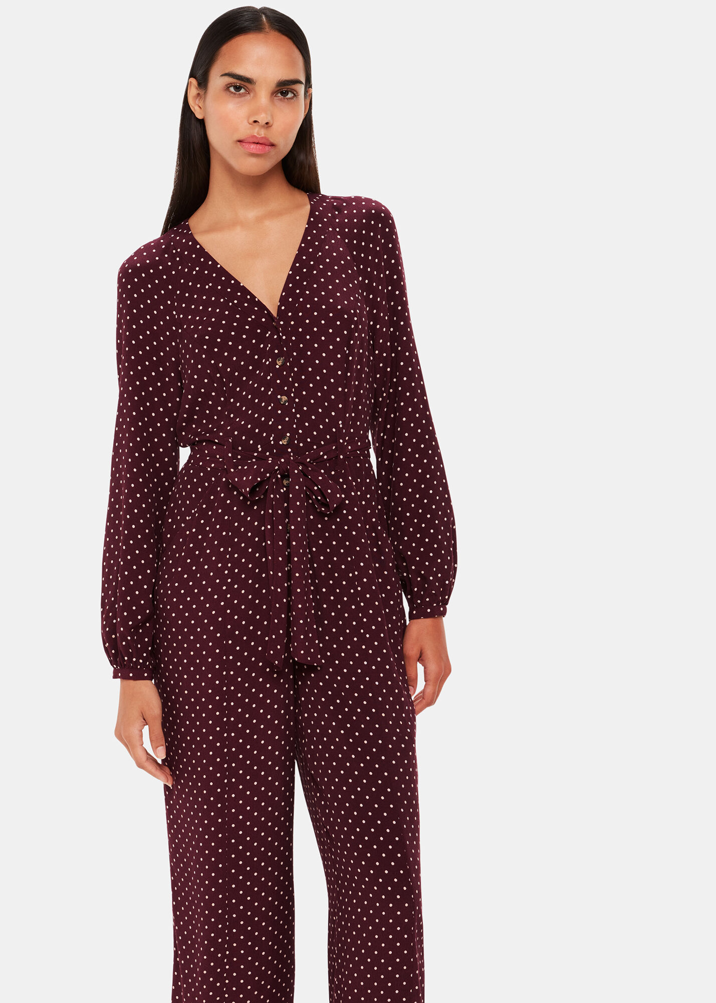 Burgundy Multi Lottie Spot Print Jumpsuit WHISTLES