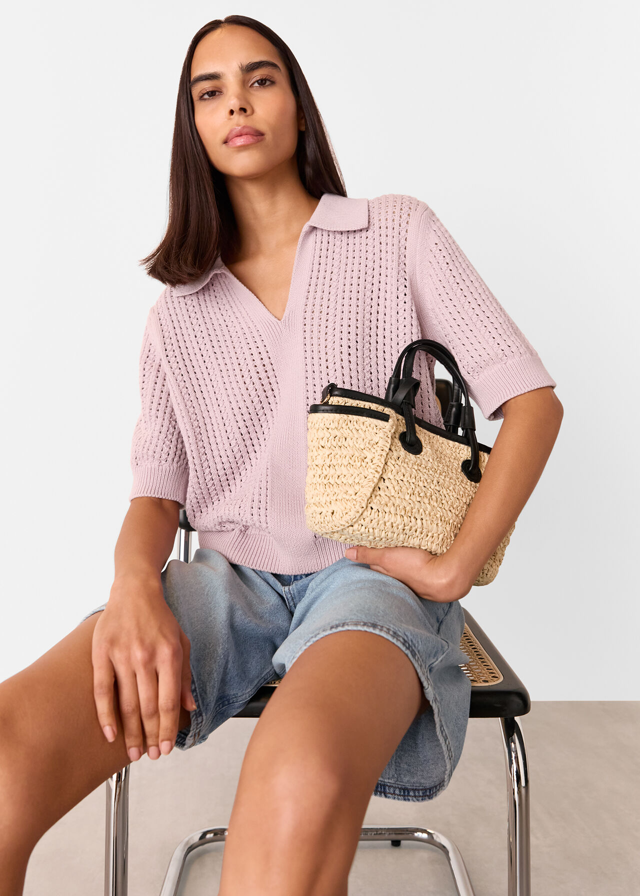 Pointelle Collar Detail Knit