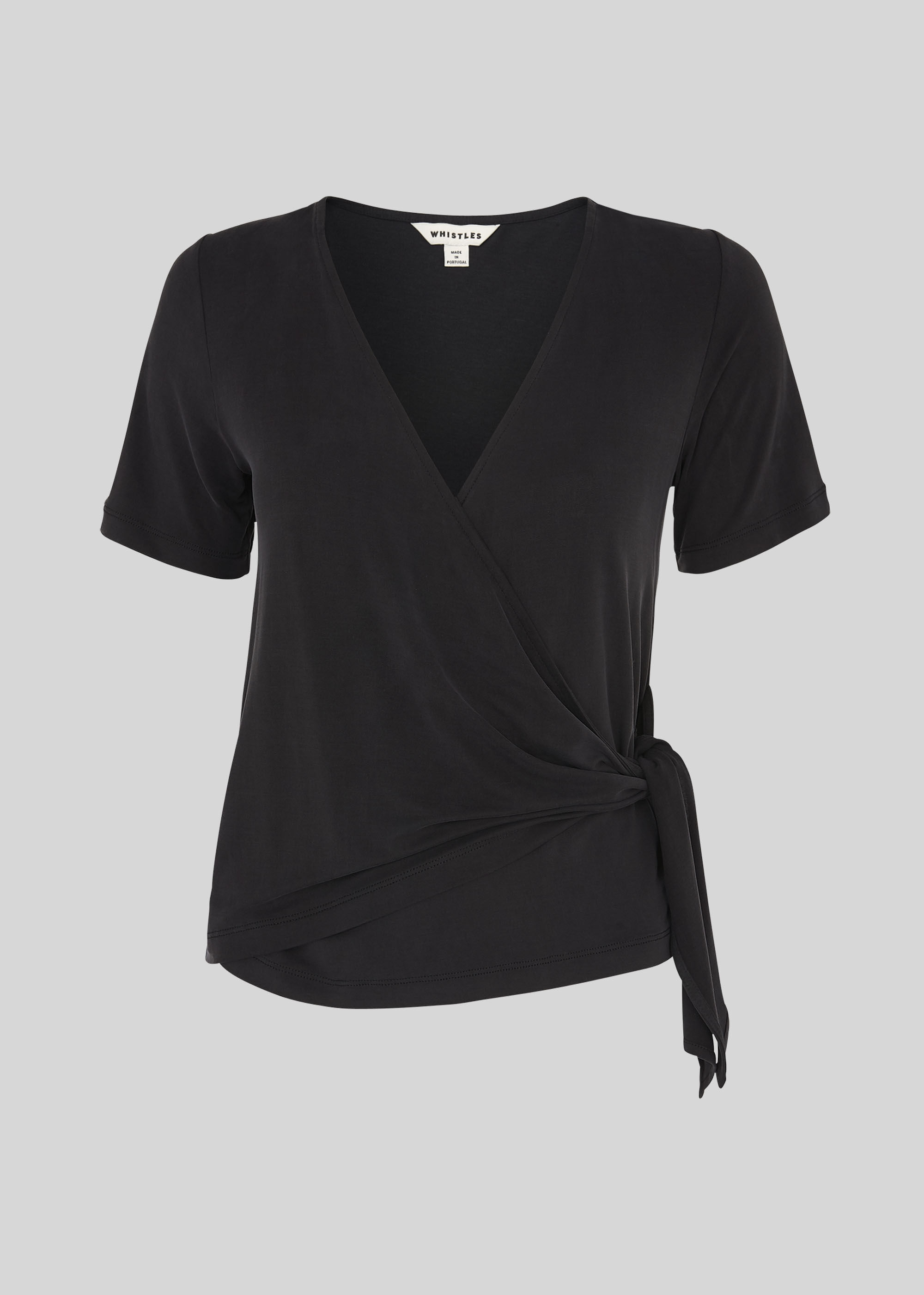 Black Cupro Wrap Front Top | WHISTLES | Whistles UK |