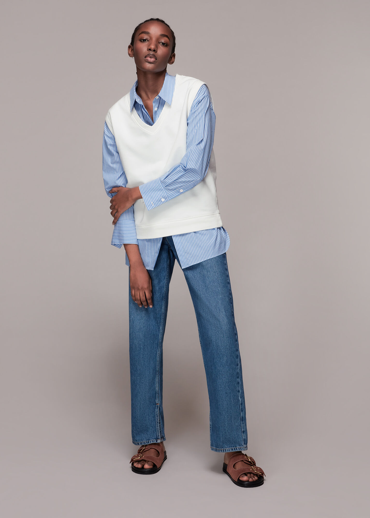 White v neck cheap vest