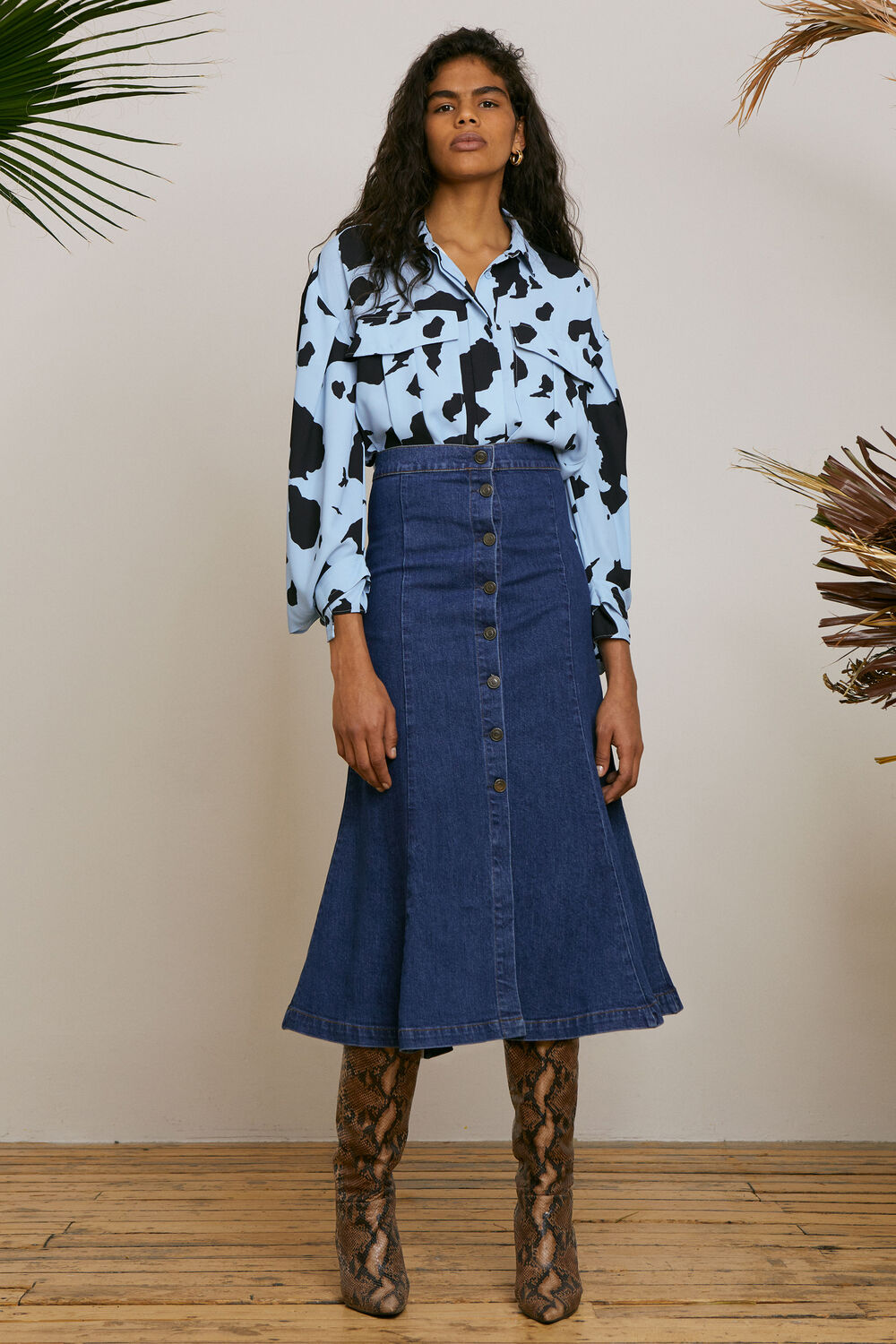 Cow Print Military Shirt Blue/Multi