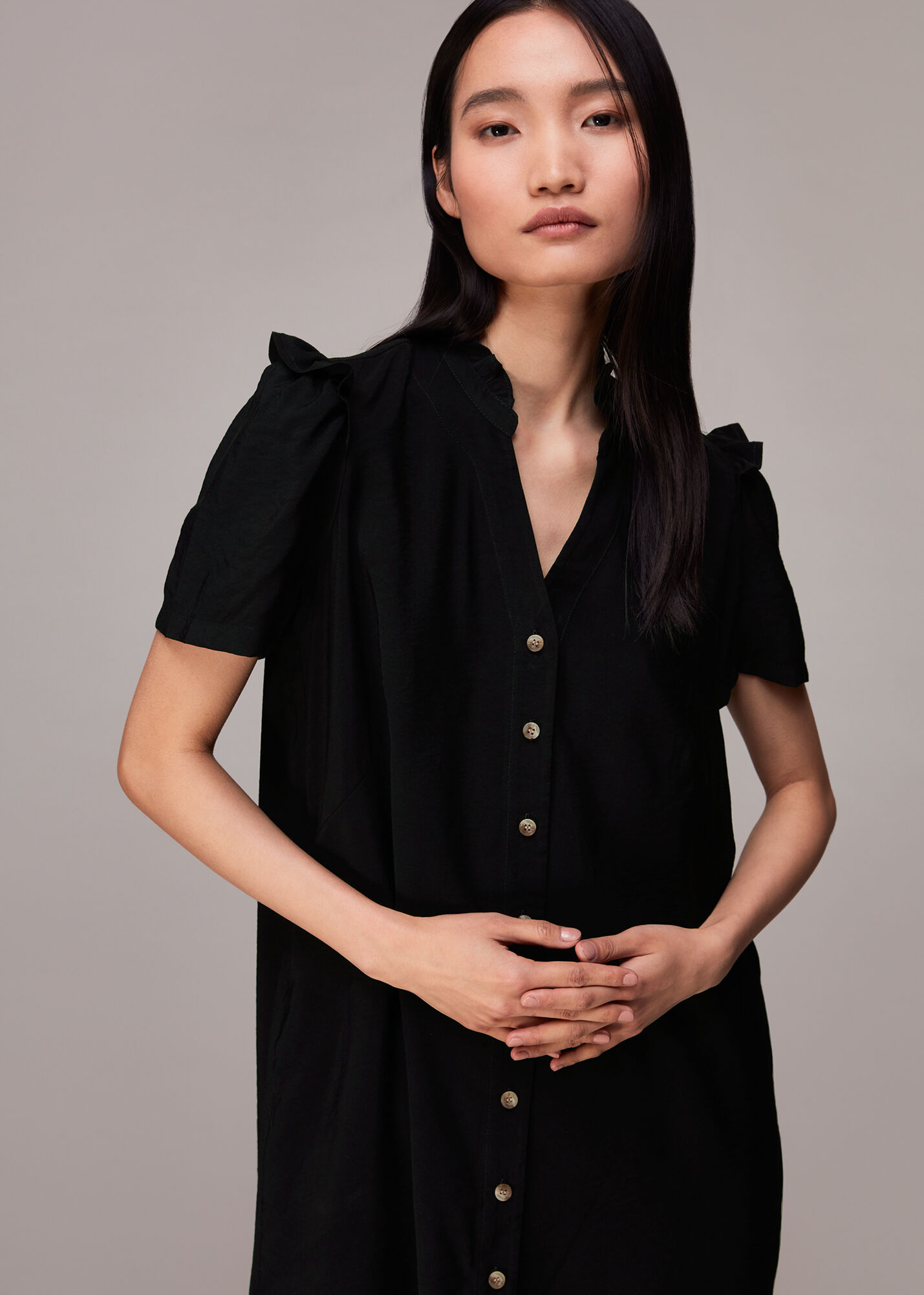 Black Rosalie Button Through Dress WHISTLES
