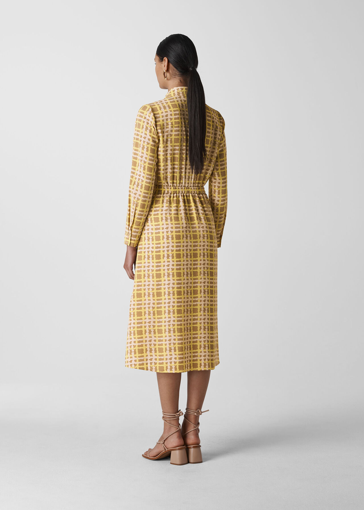 Painted Check Wrap Shirt Dress Yellow/Multi