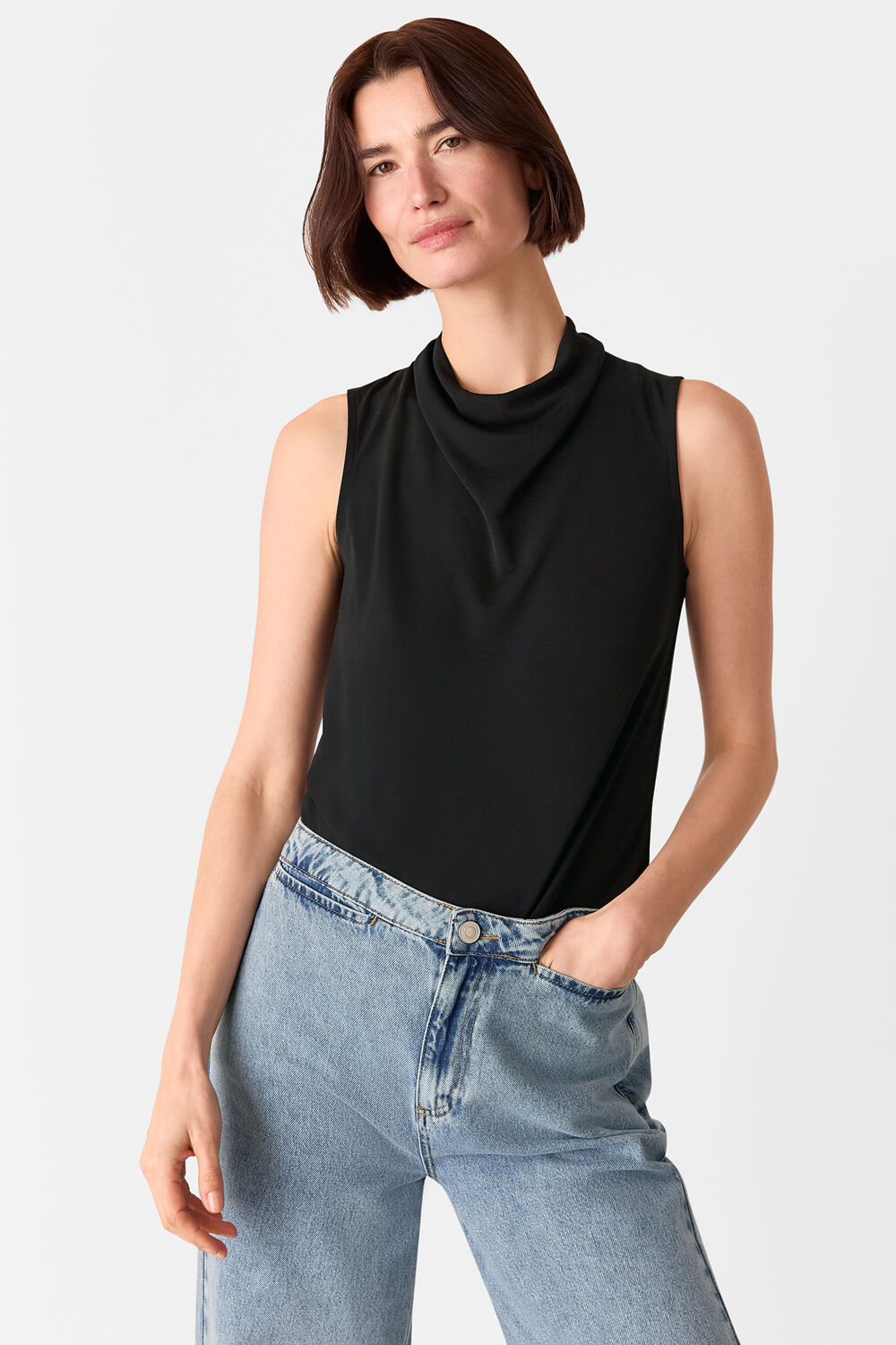 Black Cowl Neck Detail Top